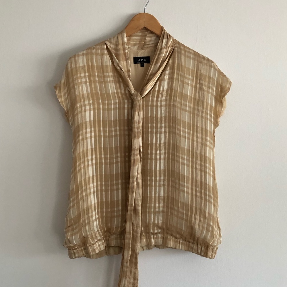 A.P.C. silk plaid secretary blouse